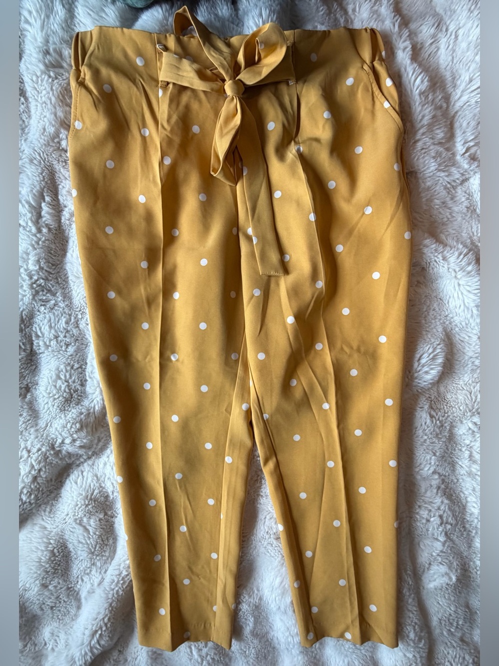 One Clothing Mustard Polka Dot Tie Waist Pants Size L